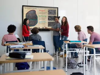 High school students in classroom with display-Audiovisual-Lifestyle